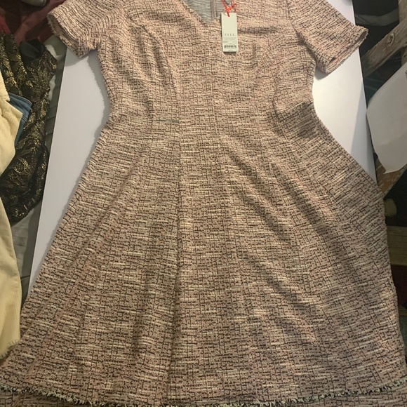 ELLE Petite Pink Tweed Knit Fit & Flare Dress - PL -NWT - Picture 5 of 5